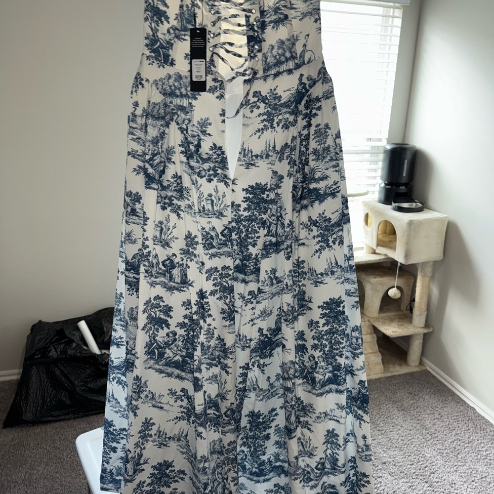 Fashion Nova Blue Maxi A-Line Skirt with Ruched Details